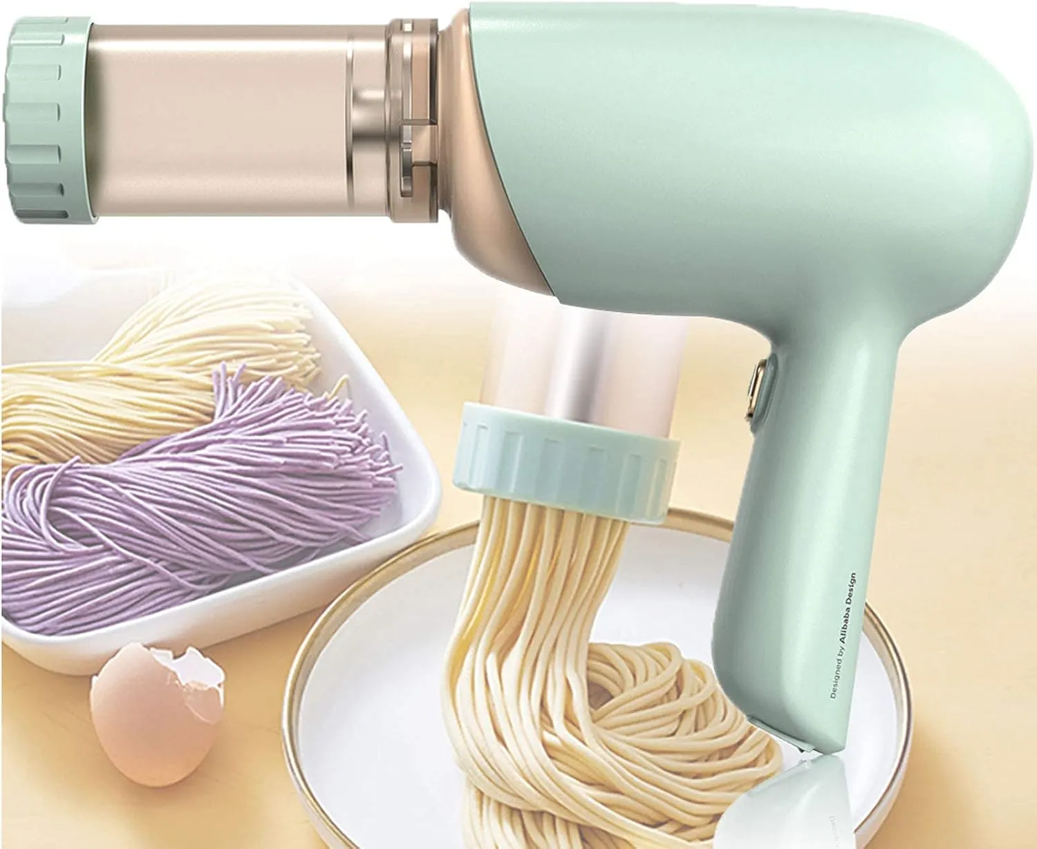 Automatic electric pasta maker machine for spaghetti and fettuccine.