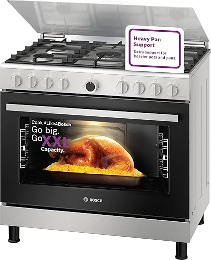 Bosch 147L gas cooking range, 90×60 cm stainless steel cooker with German engineering (HGV1D0V50M).