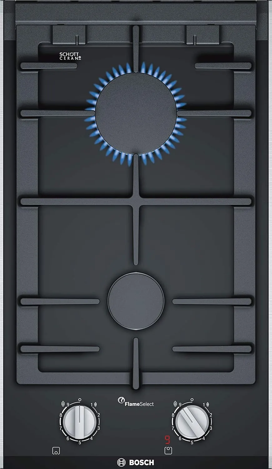 Bosch Domino PBD875Q20 2-zone ceramic stainless steel gas hob cooktop.