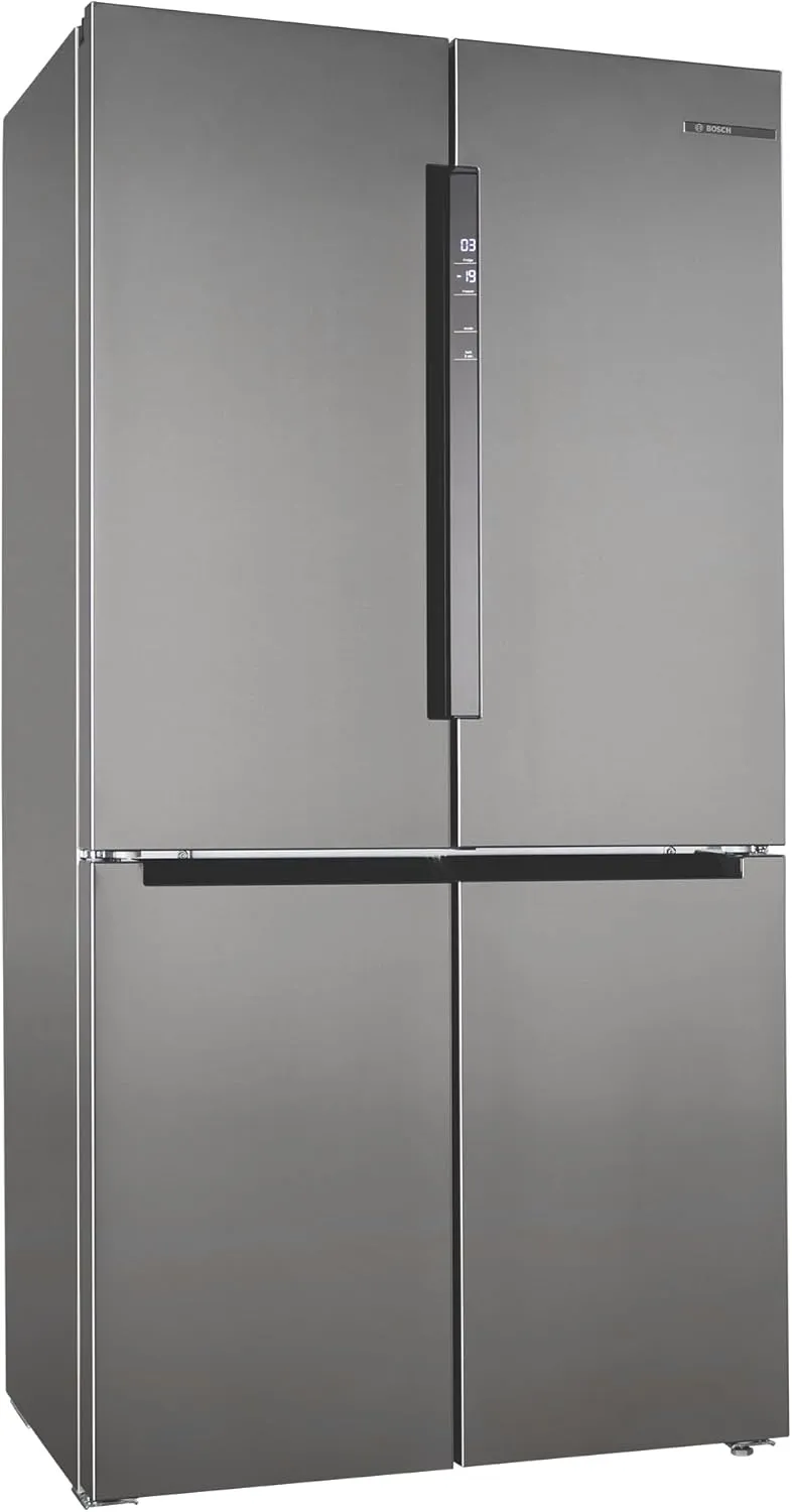 Bosch Series 4 French door bottom freezer refrigerator with VitaFresh Plus and brushed steel anti-fingerprint finish.