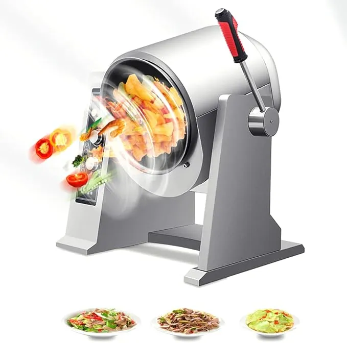 Commercial automatic cooking robot with single-head fried rice machine and 304 stainless steel non-stick drum.