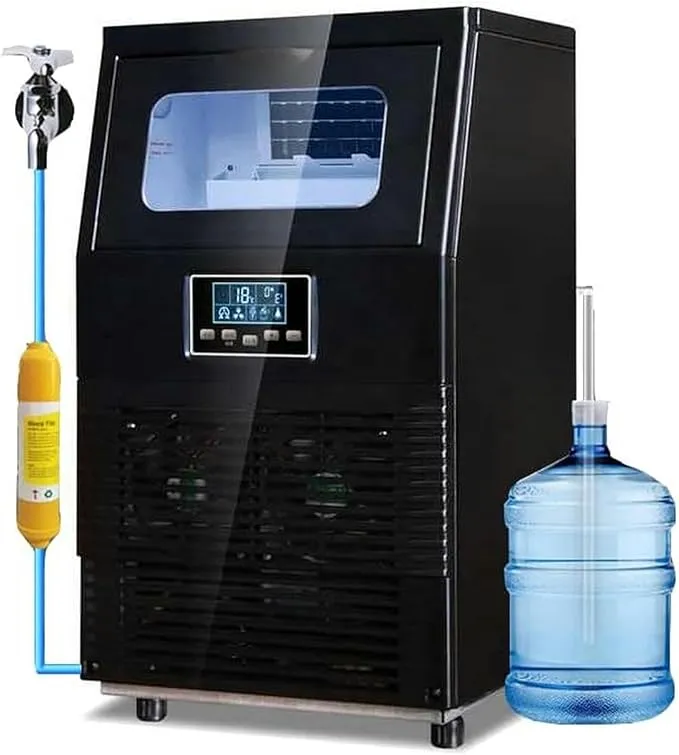 Commercial countertop electric ice maker with self-cleaning and 427-cube storage for bar, café, and milk tea shop.