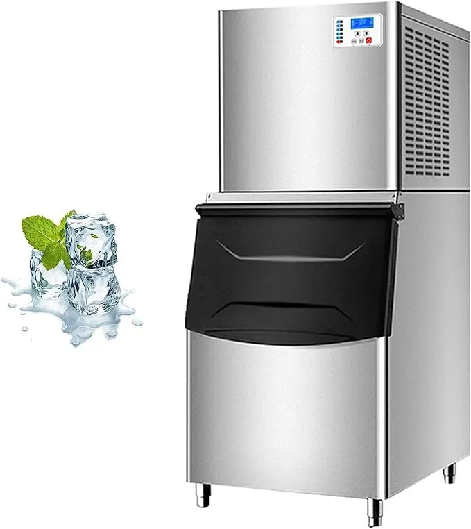 Commercial under-counter automatic ice maker producing clear cube ice.