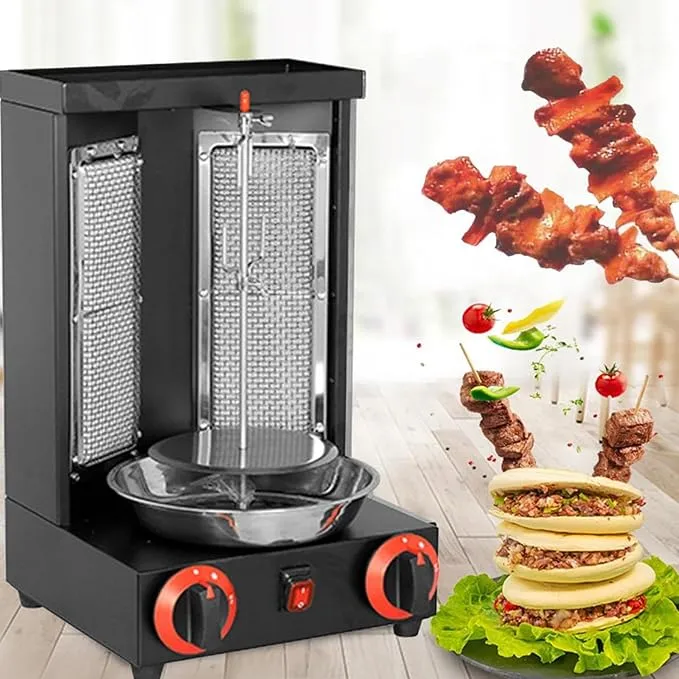 Countertop gas rotisserie oven for roasting shawarma and chicken.