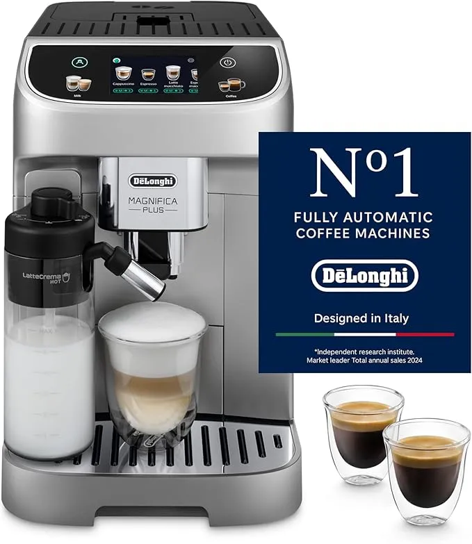 De'Longhi Magnifica Plus fully automatic bean-to-cup coffee machine with one-touch espresso recipes.
