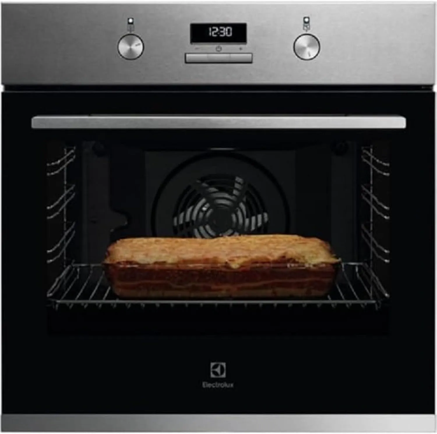 Electrolux KOFGH40X 80 cm built-in dual-fuel rangetop and oven with 111L capacity and catalytic self-cleaning system.