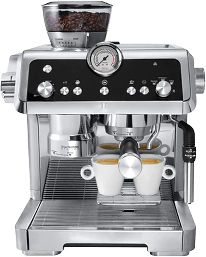 FACAZ semi-automatic Italian style coffee machine with smart bean grinder for espresso, cappuccino, latte, and macchiato.