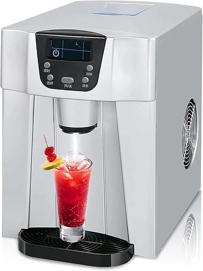 GDJxcvb countertop ice maker producing 33lbs of bullet ice in 24 hours, ready in 7 minutes.