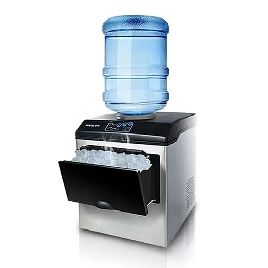 CIADAZ stainless steel commercial ice maker with self-cleaning and double water inlet for office, bar, and café.