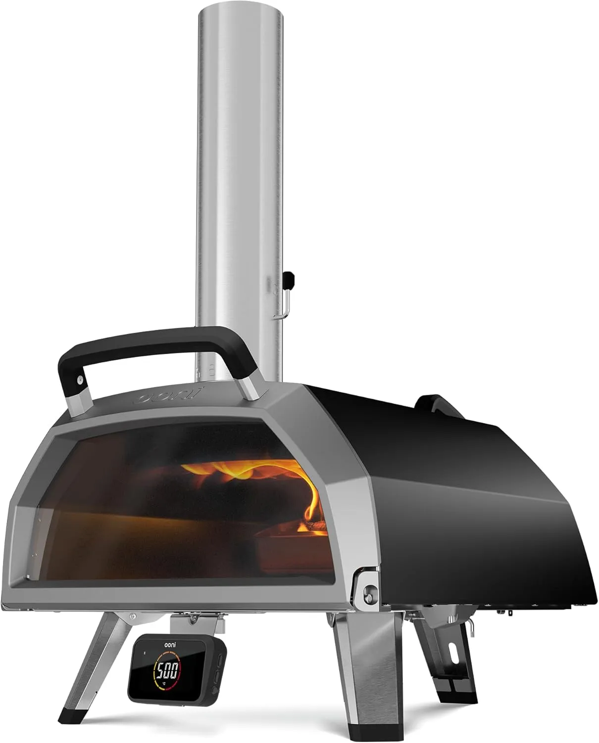 Karu-Pro dual-fuel portable pizza oven for outdoor baking with wood and gas options.