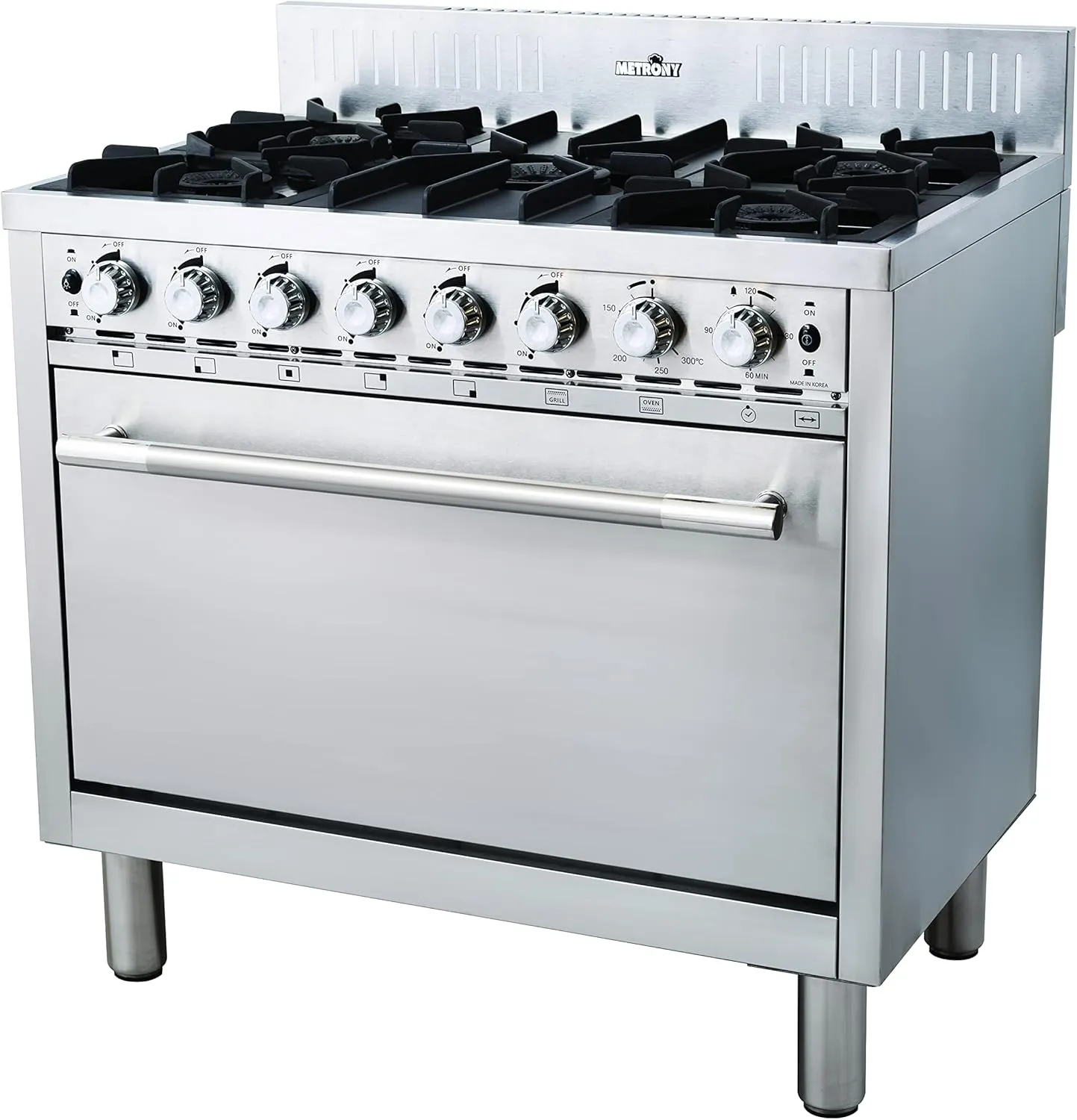 MasterChef 5-burner commercial gas cooker with oven, heavy-duty Pro Series model MHO-3651S.