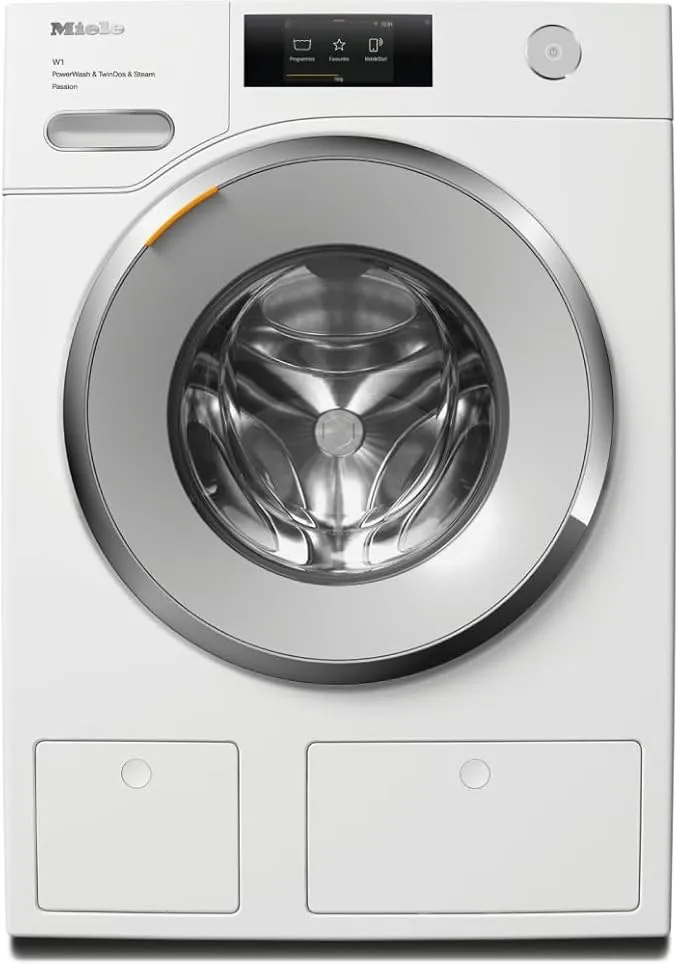 Miele WPS Passion 9kg front-load washing machine in Lotus White with ProfiEco motor, TwinDos, and CapDosing.