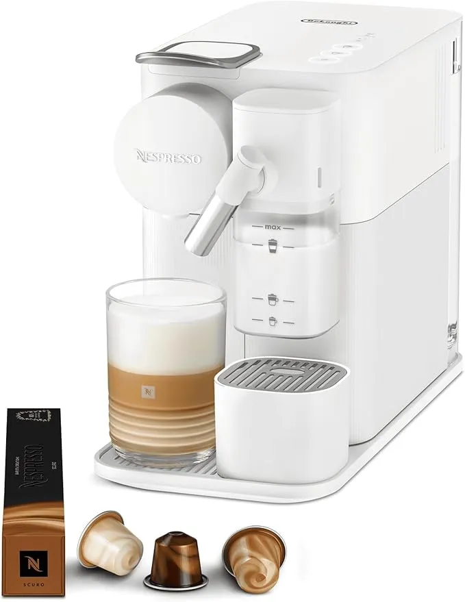Nespresso De'Longhi Lattissima One Evo automatic capsule coffee machine with built-in milk frother.