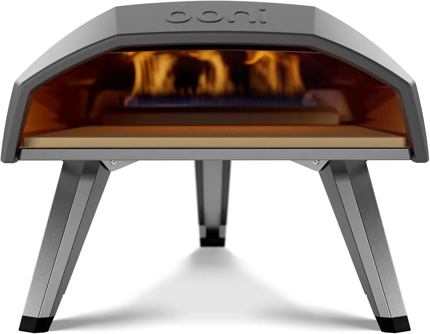 Ooni Koda 16 stainless steel outdoor gas pizza oven for high-temperature cooking.