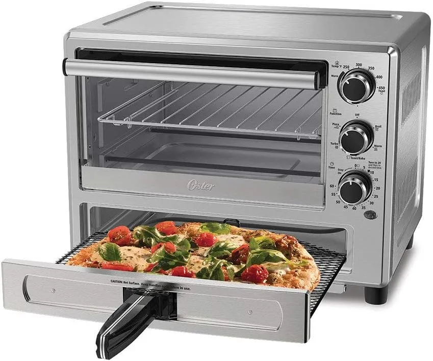 Oster stainless steel convection pizza drawer oven 1200W countertop cooker.