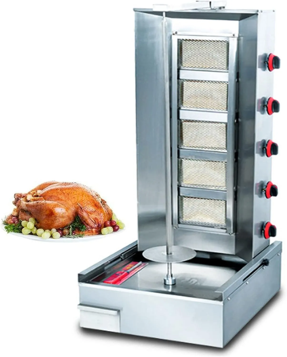 Vertical rotisserie grill for roasting kebabs and chicken on a countertop.