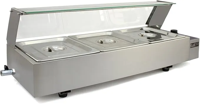 ProServe 3-pan stainless steel bain marie with food trays for catering.
