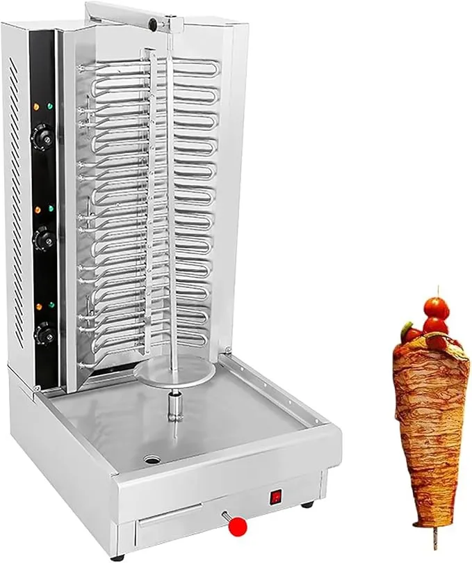 Commercial electric vertical rotisserie machine for kebabs and shawarma.