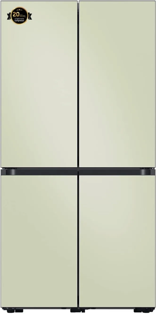 Samsung 523L Bespoke refrigerator with custom panels, triple and precise cooling, and 20-year inverter warranty.
