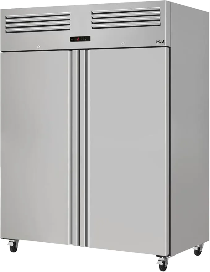 Sofia Refrigeration 2-door stainless steel upright chiller with 1270L capacity.