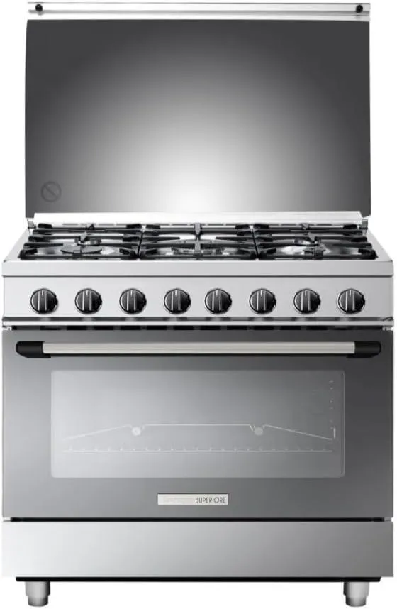 Tecnogas Superiore gas cooking range with large oven, safety burners, auto ignition, and cast iron grids.