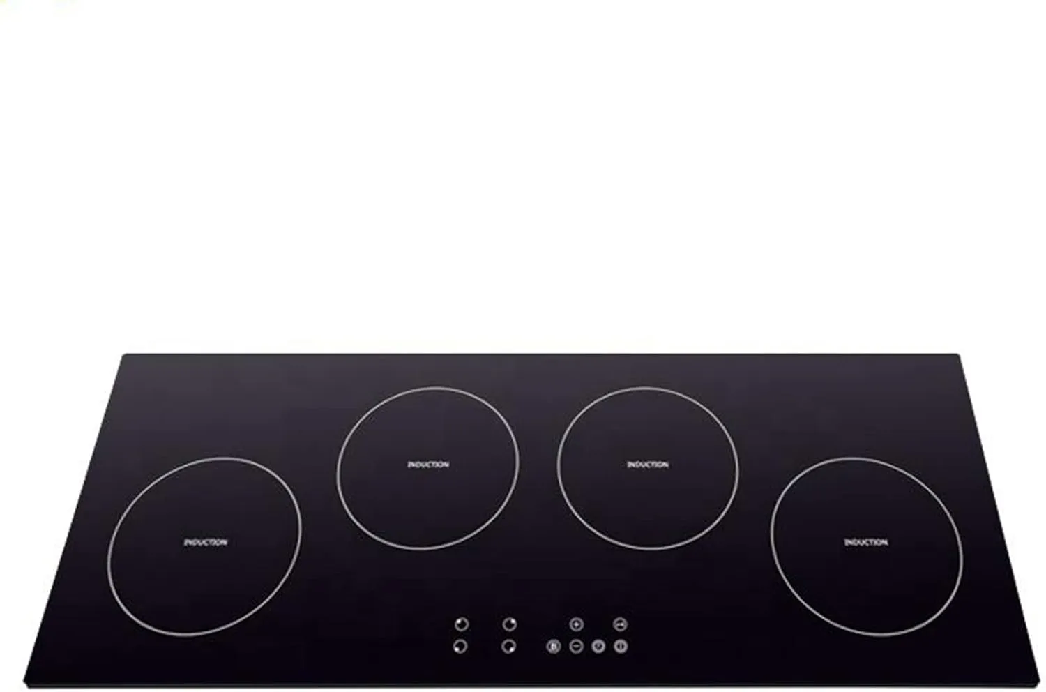 saKlnM-yRz 90cm 4-burner countertop induction cooktop with black ceramic glass and 9 heating levels.