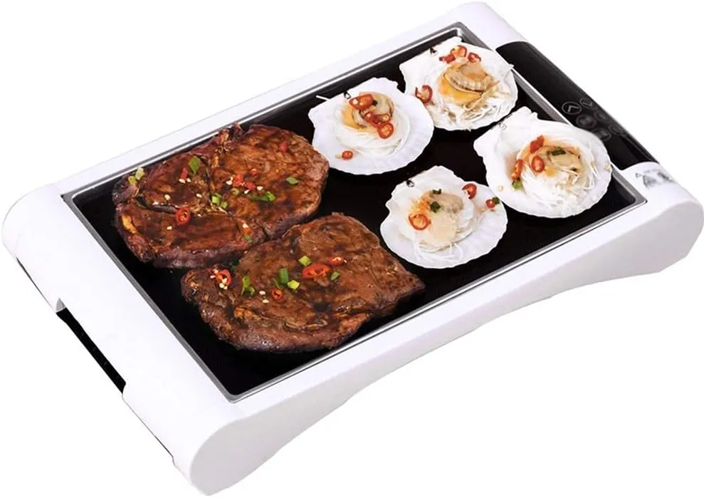Adjustable 600 mm countertop teppanyaki griddle with thermostat control for precise cooking.