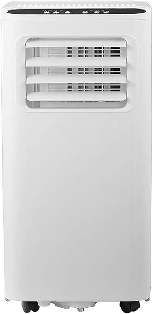 AeroBreeze portable evaporative air cooler with 2-speed fan, silent operation, remote control, and LED touch display.