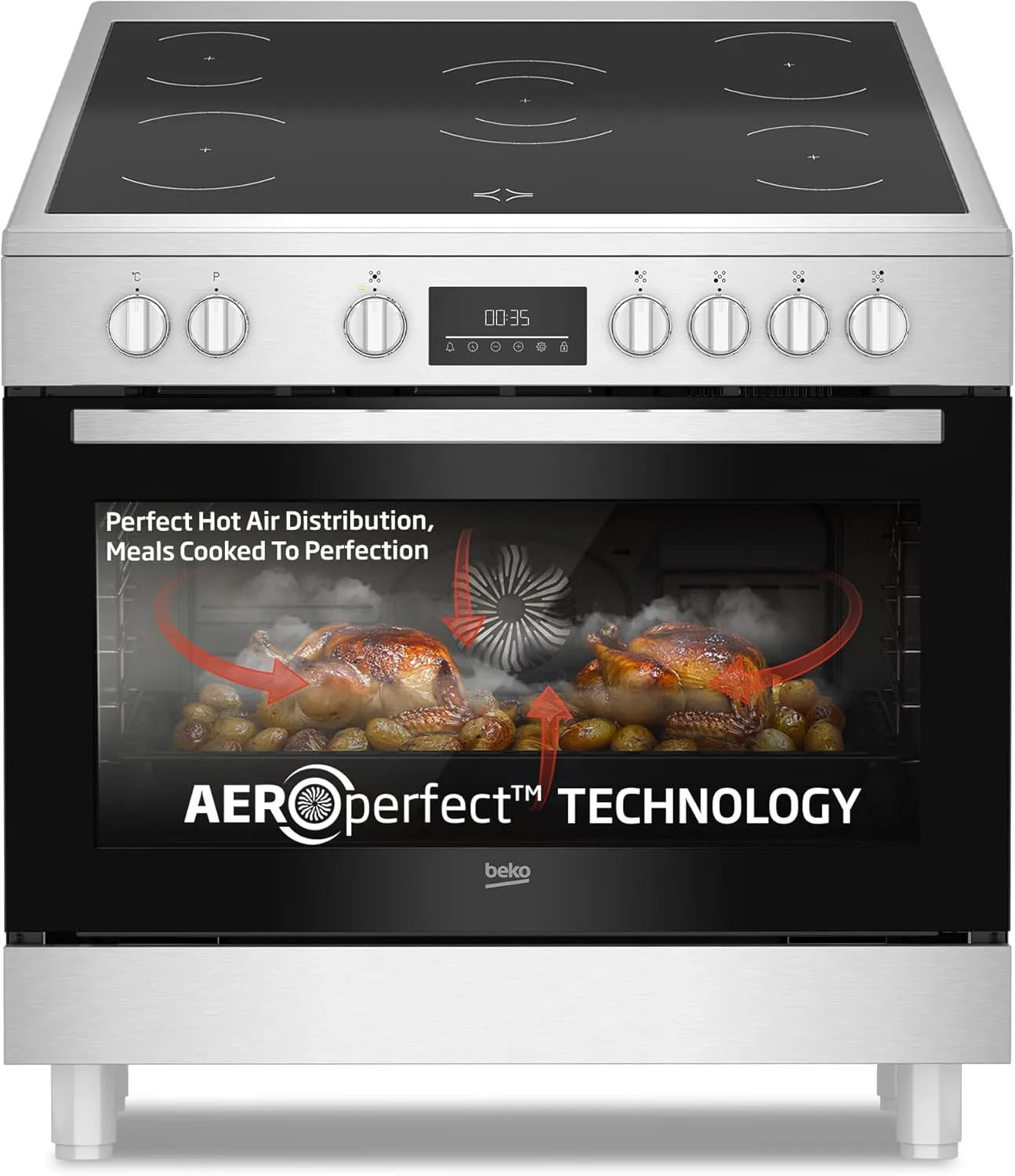 Beko 60 cm freestanding electric oven with SteamShine cleaning and multifunction cooking modes.