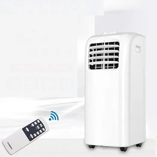 BreezeMate mini portable air conditioner with silent single-cold cooling and fan for home or office use.