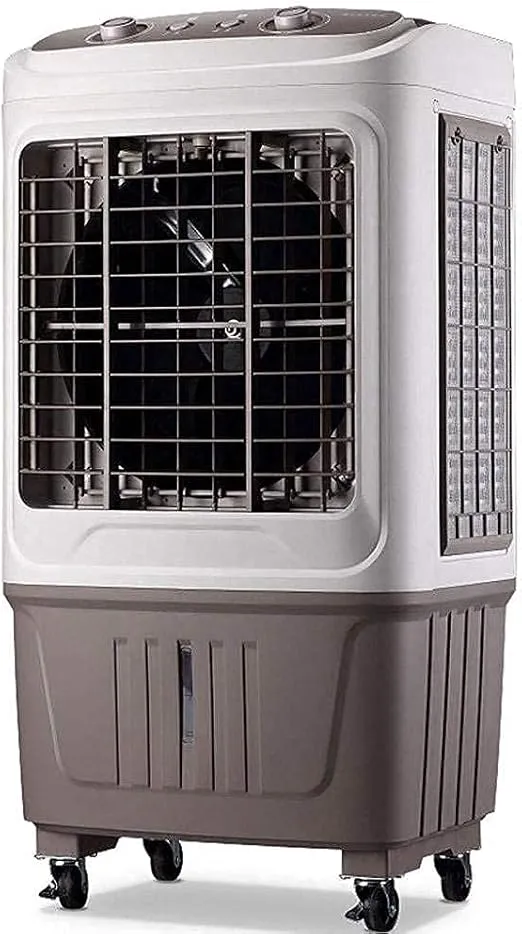 BreezeMate portable air conditioner with 3-speed fan and water & ice humidification for home use.