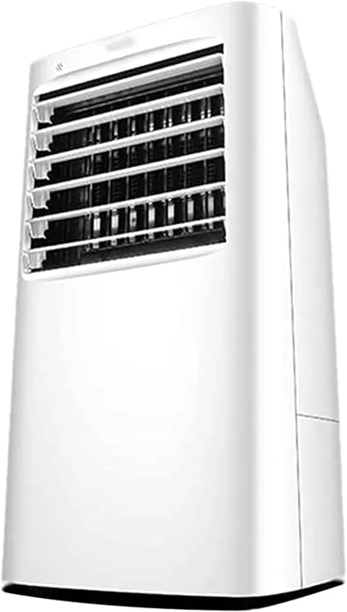 BreezeMate portable evaporative air conditioner with humidifier and silent bladeless fan for office and dorm use.