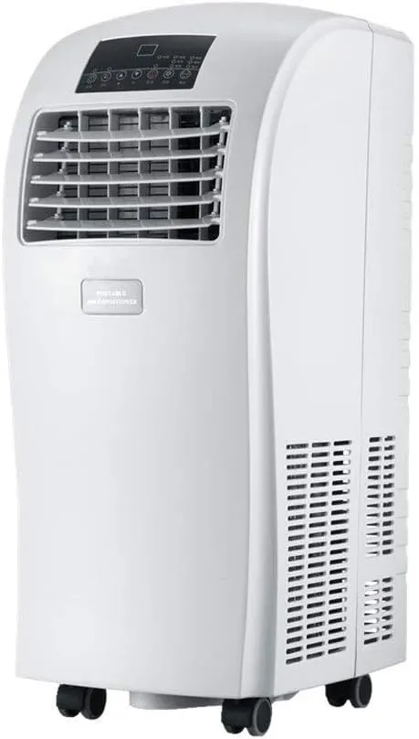 BreezePro portable air cooler with 3-speed fan, built-in humidifier, remote control, and timer function.