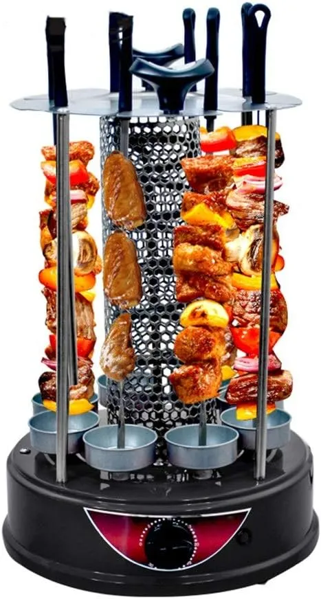 Commercial electric rotisserie oven with 360-degree automatic smokeless rotation for professional cooking.