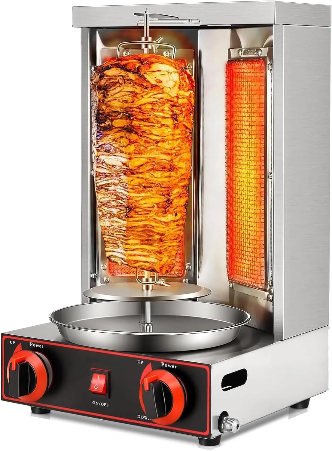 Commercial electric stainless steel rotisserie machine designed for restaurant use.