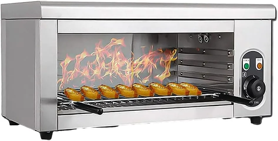 Commercial salamander countertop adjustable sandwich grill for professional kitchen use.