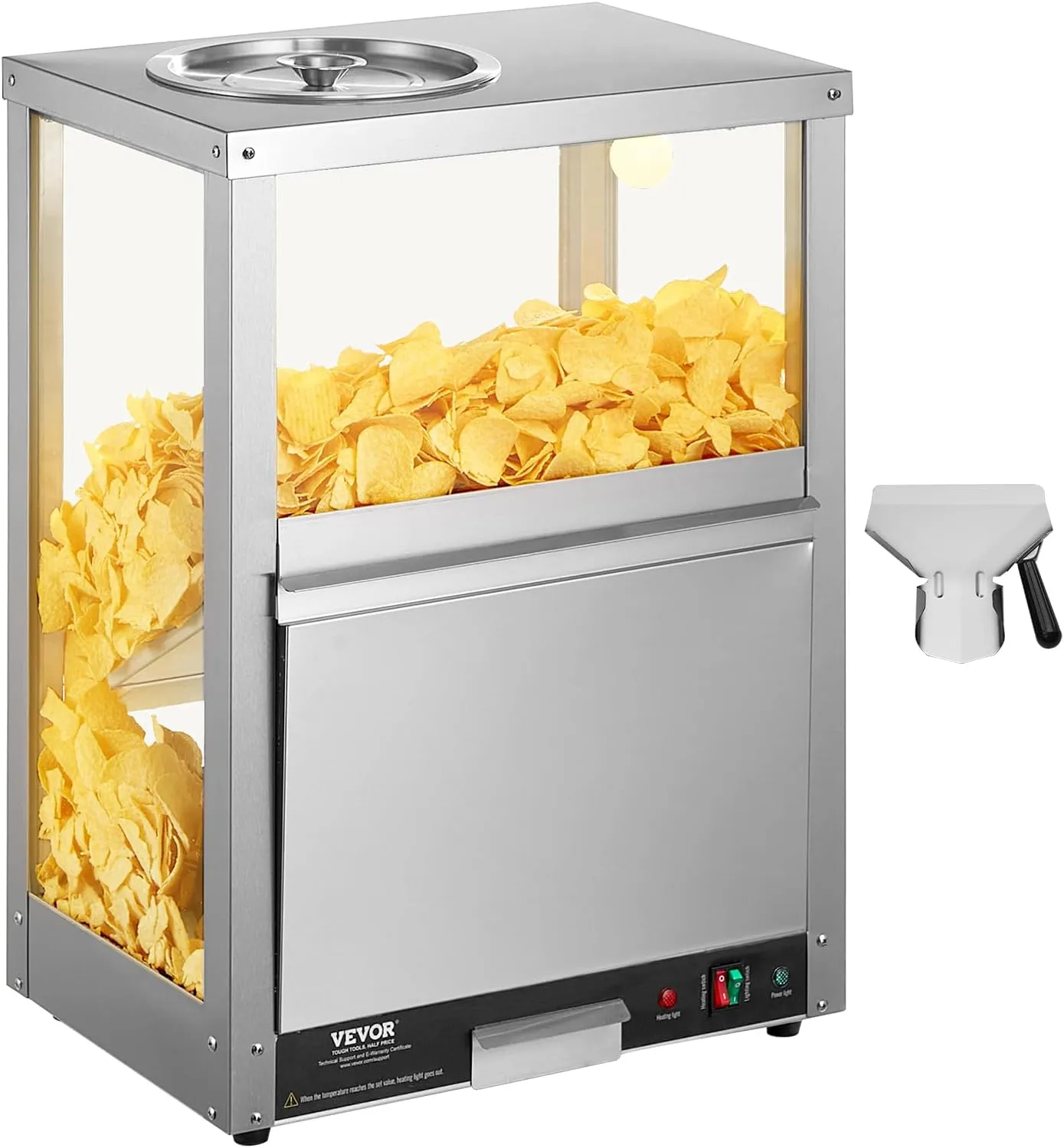 Commercial VEVOR stainless steel nacho chip warmer machine countertop hot display unit.