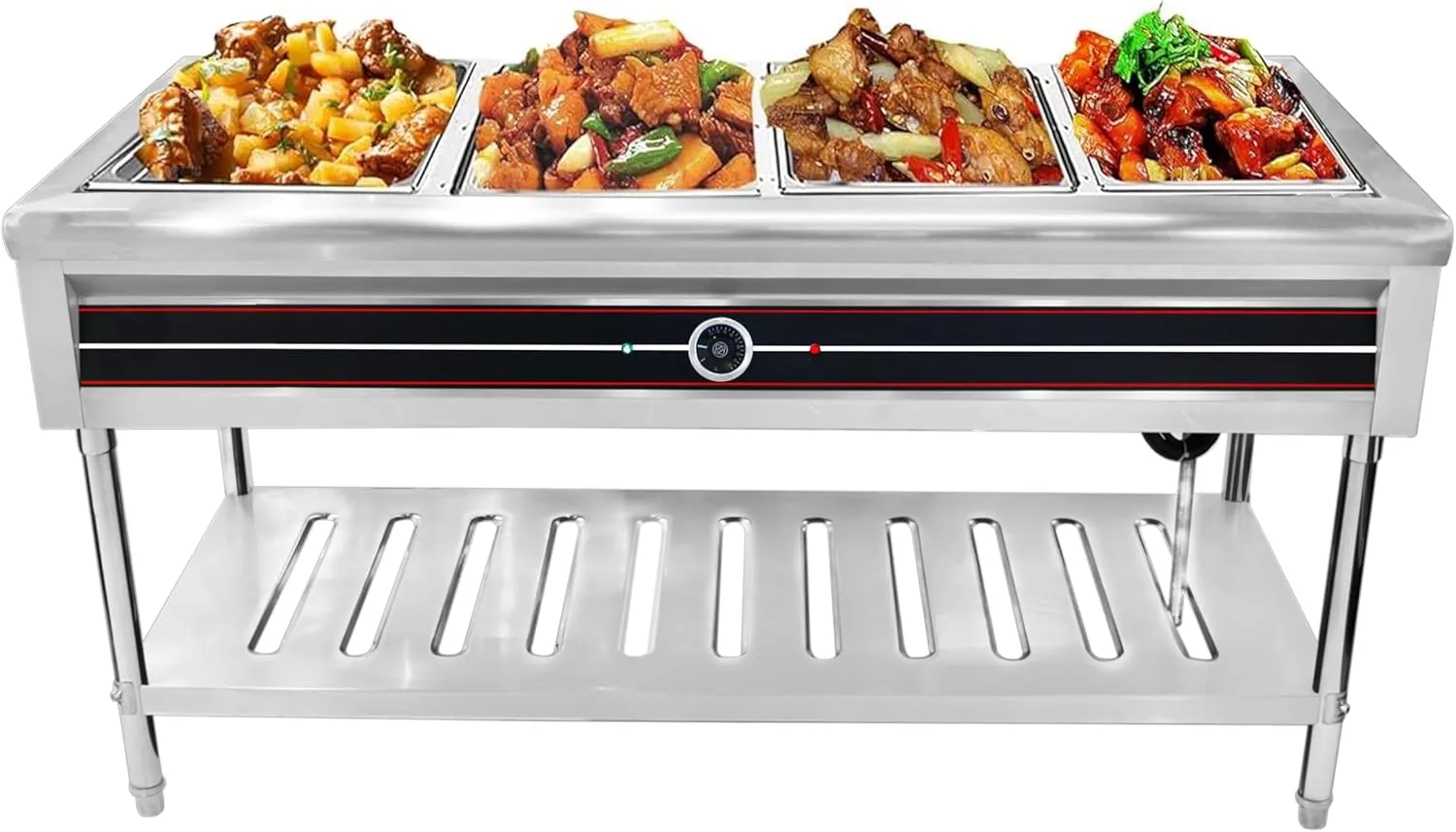Commercial Standing Stainless Steel Electric Bain Marie Buffet Warmer with Multi-Compartments