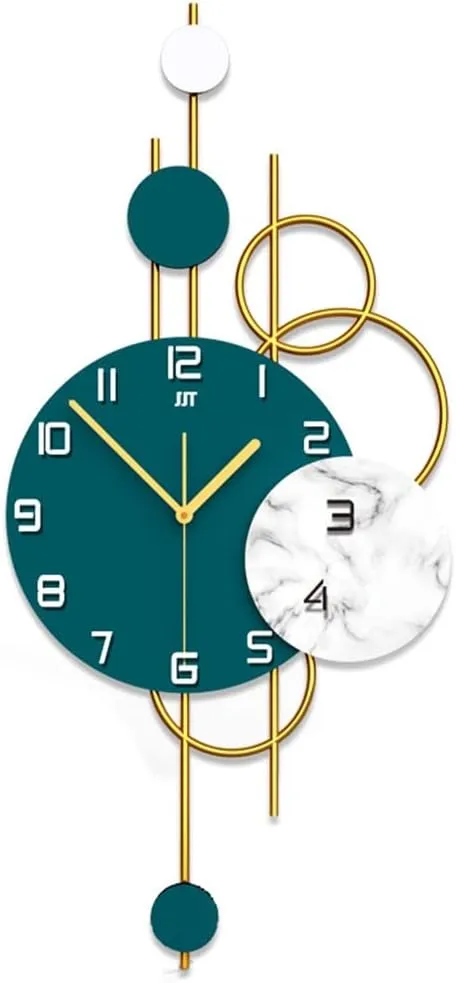 Creative green iron wall clock with silent round dial for digital-style home decor.