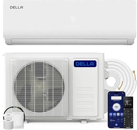 DELLA Vario 12,000 BTU mini split air conditioner, 1-ton ductless inverter with heat pump, Alexa-compatible.