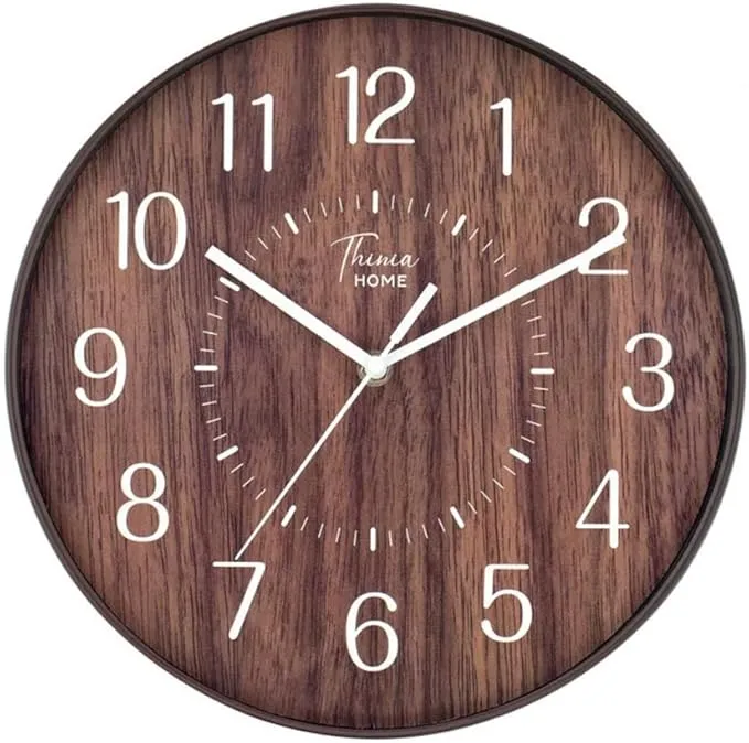 Dark wood-style wall clock with modern design for living room home decor.