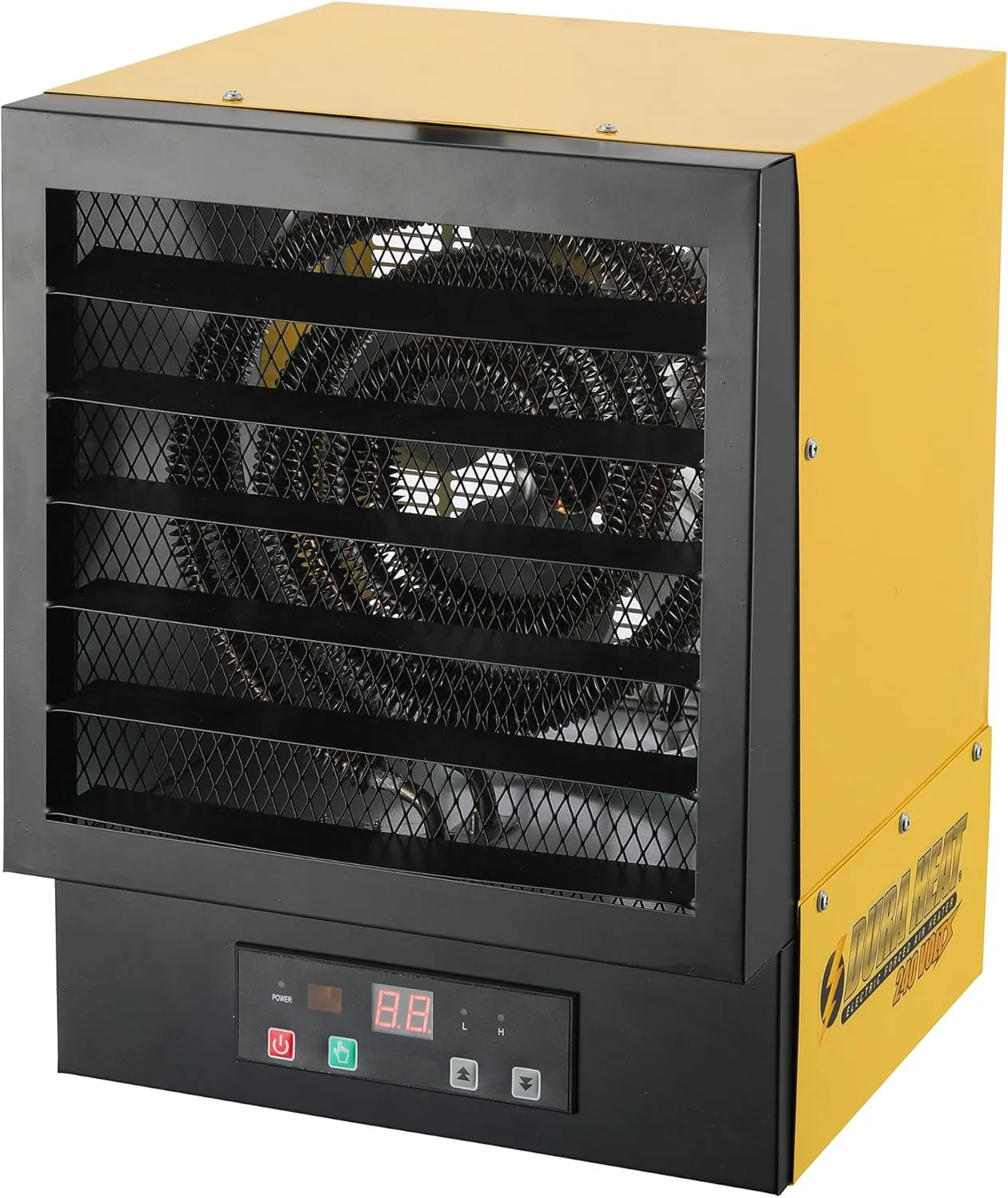 Dura Heat hard-wired electric garage heater with remote control and ceiling mount, 10000W 240V.