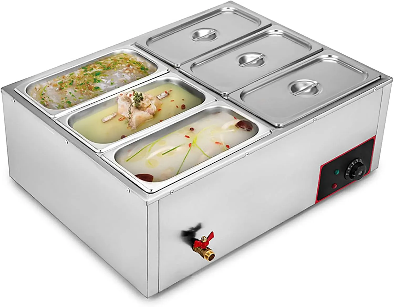 Electric stainless steel commercial bain marie buffet warmer designed for restaurant food service.
