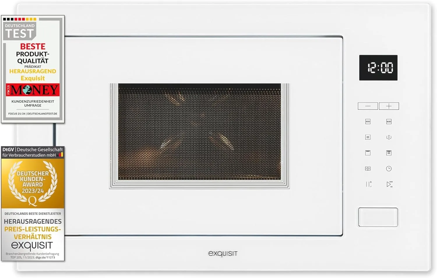 Exquisit EMW25-G-020 built-in microwave oven 25L with stainless steel finish.
