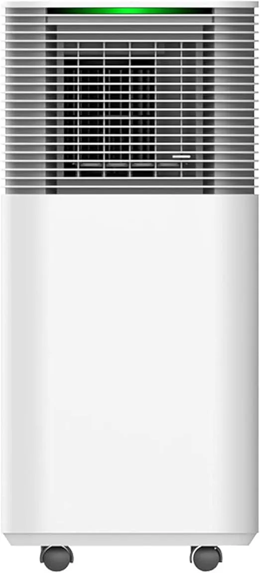 FGVBC 4-in-1 portable air conditioner with cooling, heating, dehumidifier functions, and remote control in a living room.