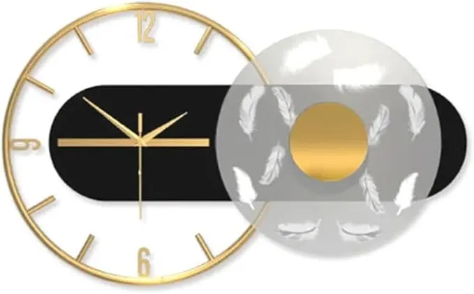 Gerrit feather wall clock made of lightweight metal with silent operation for living and dining room decor.