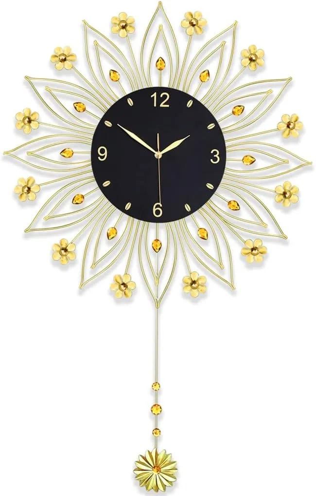 Gerrit Nordic gold wall clock with creative silent pendulum for living room home decor.