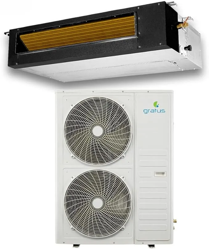 Gratus 4-ton duct air conditioner with dual fans and scroll compressor for energy-efficient cooling.