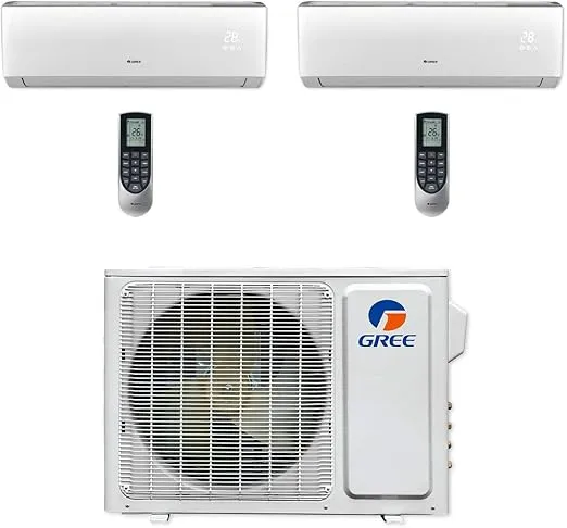 Gree 18,000 BTU dual-zone mini split air conditioner and heat pump with SEER 22 efficiency.