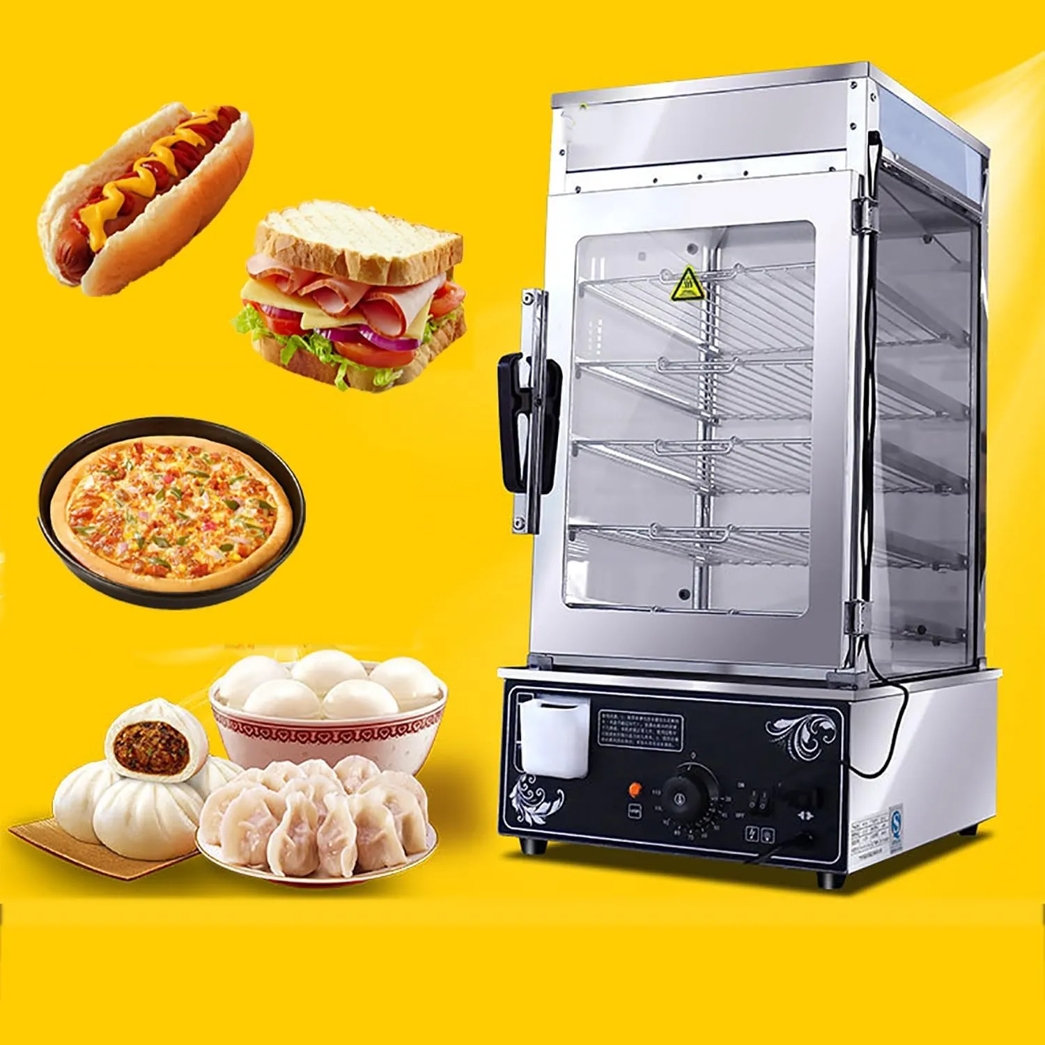 JOSBY 4-tier electric heated food display showcase for pastries and snacks.